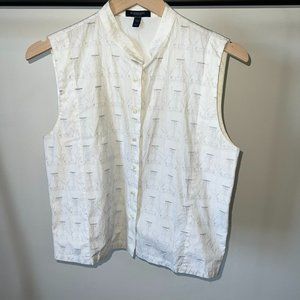 Burberry Collared Button Down Logo Print Sleeveless Tank Top